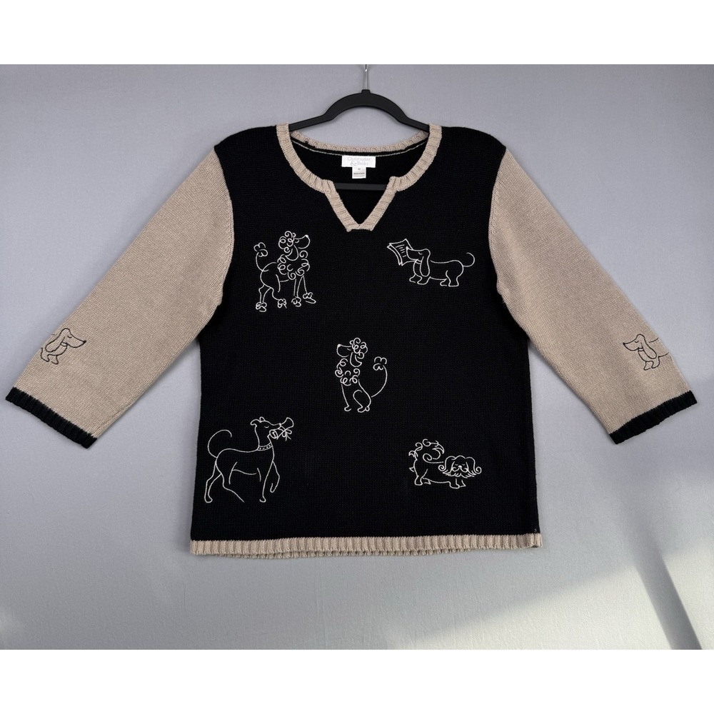 Vintage Dog Sweater Womens Medium Embroidered Pullover Wool Knit Retro 90s Y2K